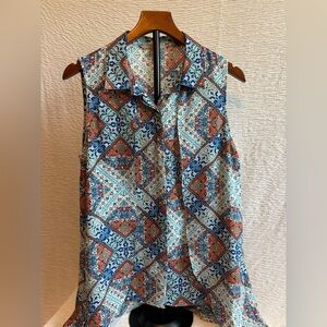 Valerie Stevens Sleeveless Button Down Shirt - Blue